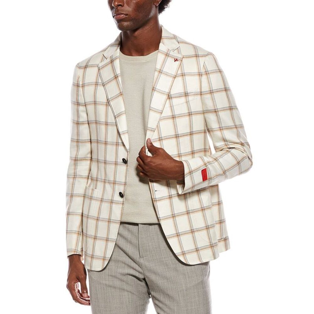 Isaia Mens Wool, Silk, & Linen-Blend Jacket, Tan